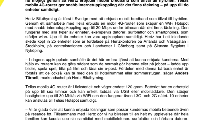 Surfa trådlöst i Hertz hyrbilar