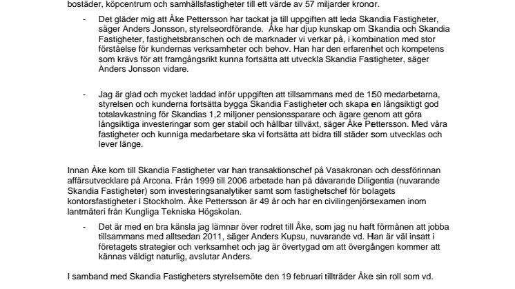 Åke Pettersson ny vd i Skandia Fastigheter