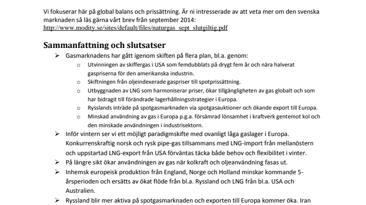 Modity månadsbrev - En gasmarknad i förändring