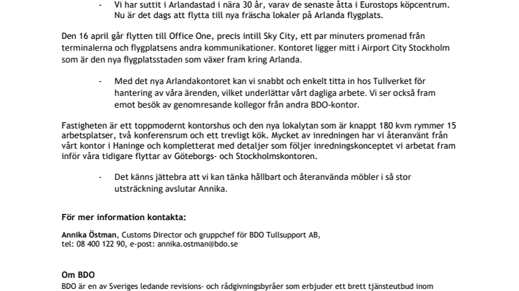 BDO inviger nybyggt Arlandakontor