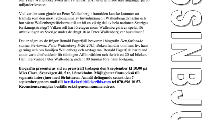 Påminnelse om presentation av Ronald Fagerfjälls biografi om Peter Wallenberg