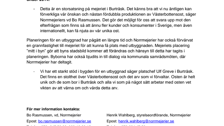 Norrmejerier bygger ut Burträsk mejeri - investerar 154 miljoner kronor i Burträsk