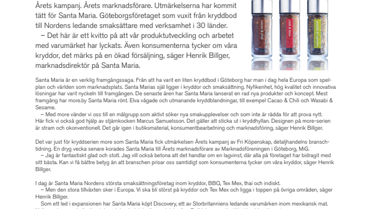 Prisregn över Santa Maria.  Årets marknadsförare och Årets kampanj.