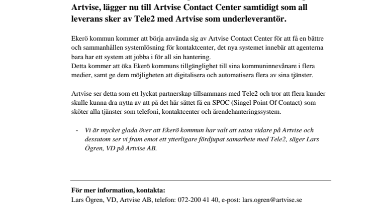 Artvise levererar telefoni och Contact Center till Ekerö kommun!