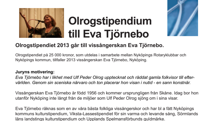 Olrogstipendium till Eva Tjörnebo 