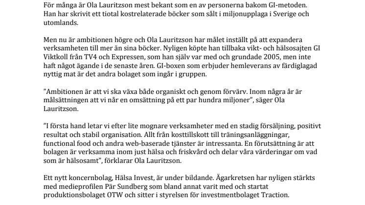 GI-experten Ola Lauritzson bygger hälsogrupp