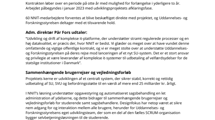 NNIT vinder kontrakt om udvikling af fremtidens SU-system 20-12-2022 (Danish Translation)
