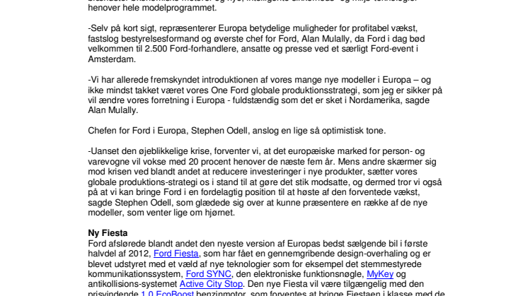 FORD SER OPTIMISTISK PÅ EUROPÆISK ØKONOMI