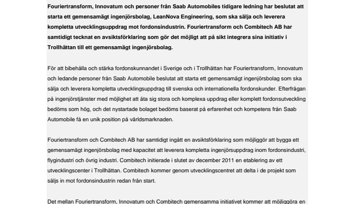 Fouriertransform startar LeanNova Engineering – ett ingenjörsbolag i Trollhättan