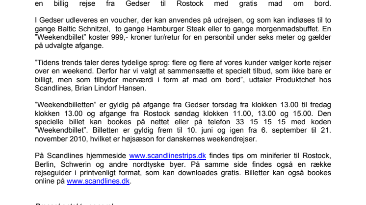 Miniferie til minipris - ny ”Weekendbillet” fra Scandlines