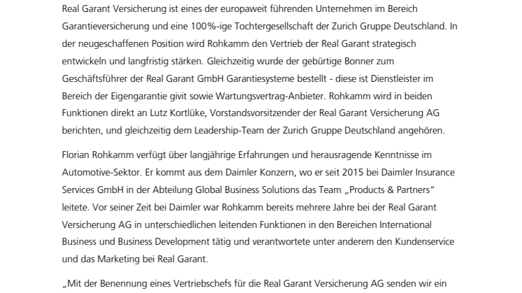 Florian Rohkamm wird Vertriebschef bei Real Garant