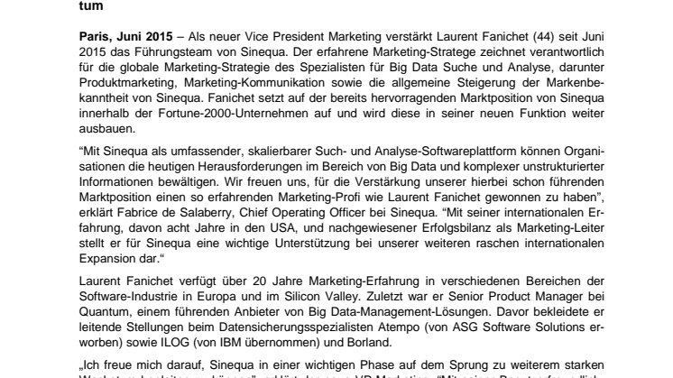 Laurent Fanichet neuer Vice President Marketing bei Sinequa