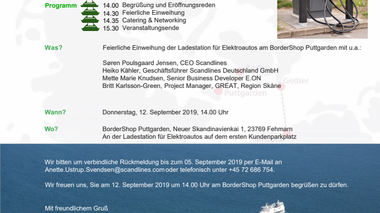 EINLADUNG: Einweihung Ladestation Elektroautos am BorderShop Puttgarden