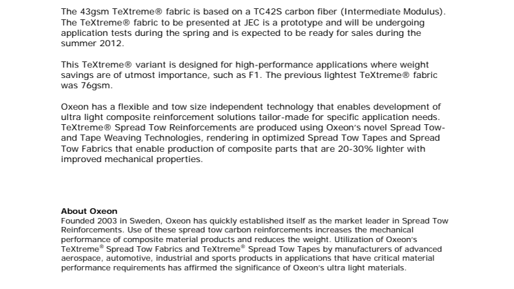 World’s lightest carbon fabric