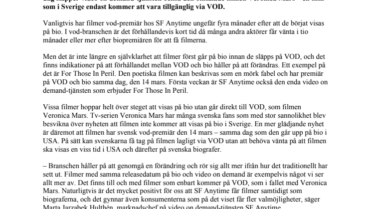 Nu visar SF Anytime filmer samtidigt som biograferna 