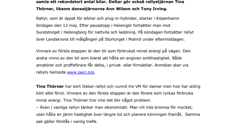 Stjärnor deltar i Oresund Electric Car Rally