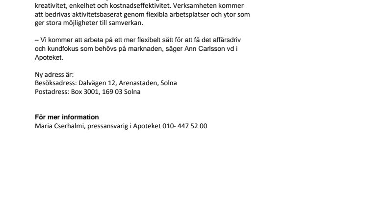 Apoteket flyttar till nytt huvudkontor 