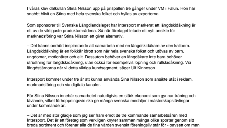 Intersport inleder samarbete med längdfenomenet Stina Nilsson