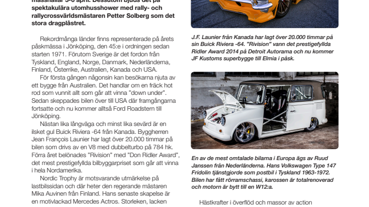Fordon från elva länder till påskmässan på Elmia