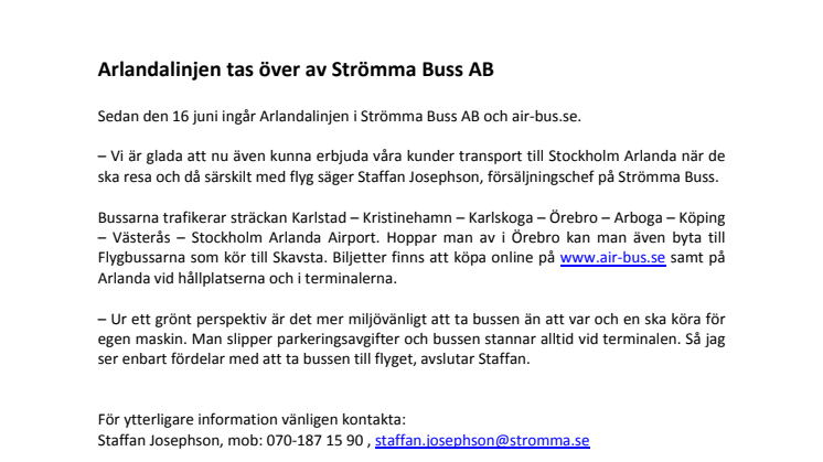 Arlandalinjen tas över av Strömma Buss AB
