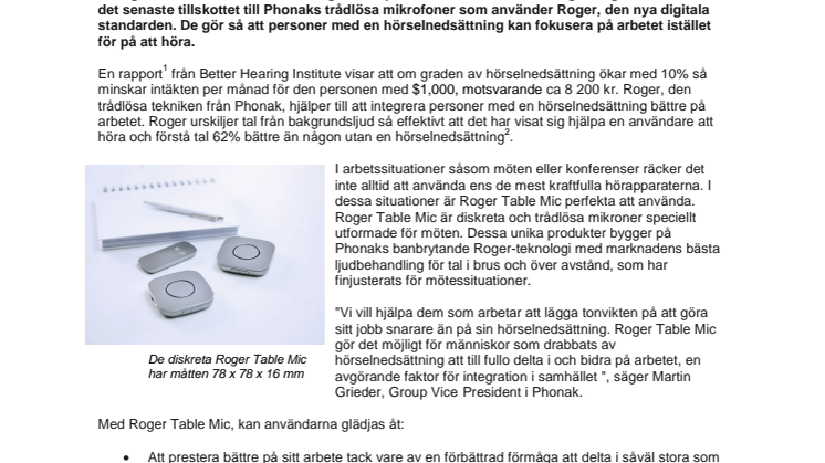 Phonak lanserar Roger Table Mic, mikrofonen som hjälper personer med hörselnedsättning att kommunicera bättre på arbetet