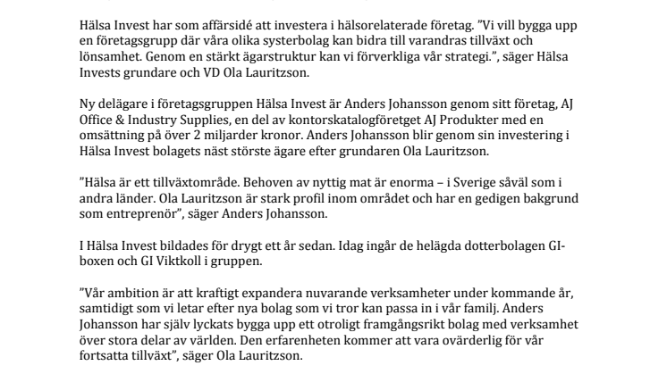 Hälsa Invest tar in expansionskapital