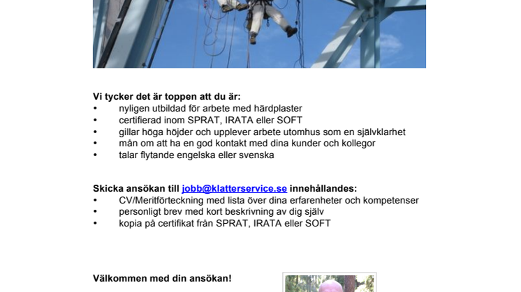 Klätterservice söker repcertifierade målare