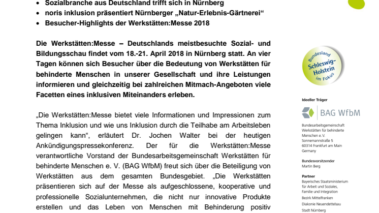 Werkstätten:Messe 2018: Innovative und inklusive Unternehmen präsentieren sich in Nürnberg 