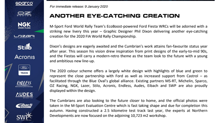 M-Sport Fiesta-WRC lähtee rallin MM-kauteen sinivalkoisin värein