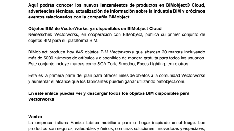 Nuevos objetos BIM disponibles para Vectorworks, Revit, SketchUp y ArchiCAD