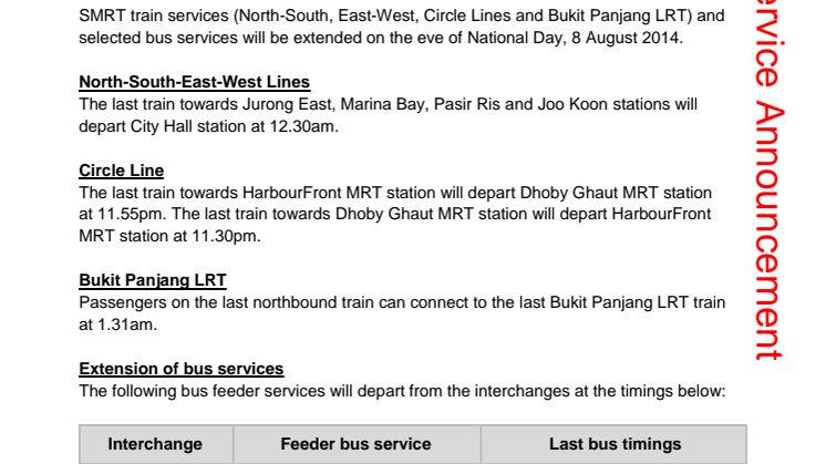 Travel Advisory for Eve of National Day