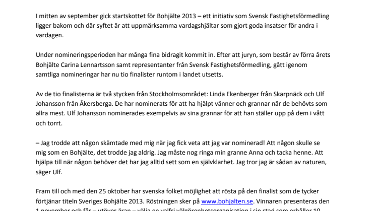 Två Stockholmare tävlar om att bli Sveriges Bohjälte 2013  