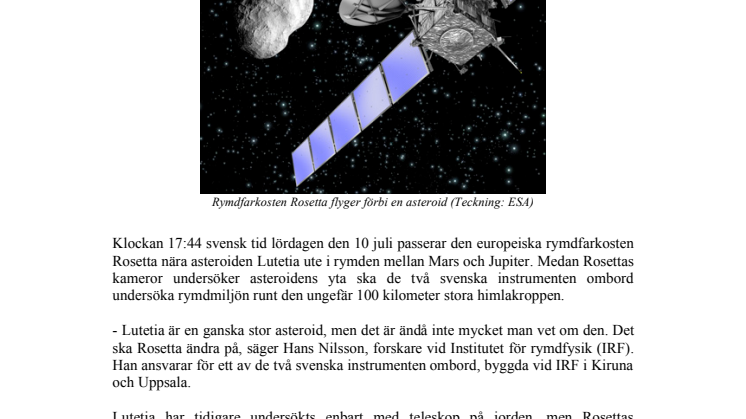 Asteroid undersöks på plats av svenska instrument