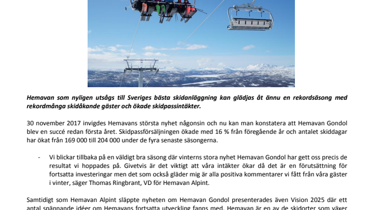 Fortsatta satsningar i Hemavan efter rekordsäsong 