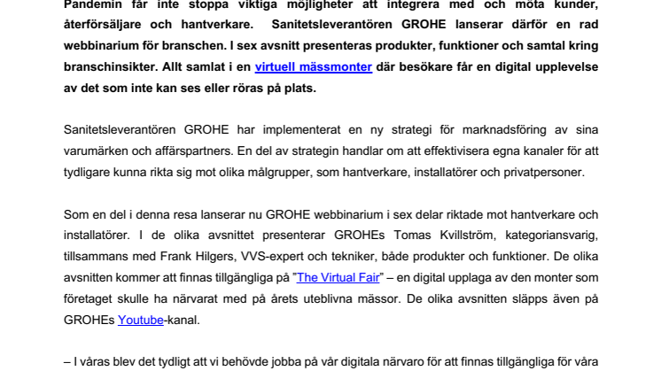 GROHE lanserar beröringsfria webbinarium för branschen 