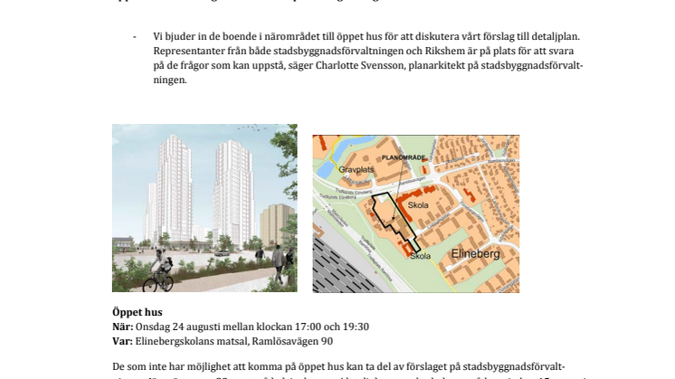 ​Öppet hus för synpunkter på en ny detaljplan på Elineberg