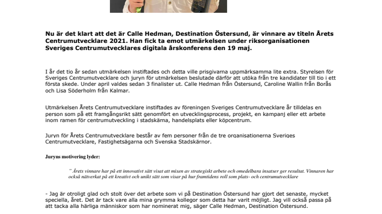 Calle Hedman är landets bästa Centrumutvecklare