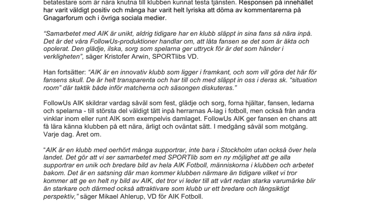 FollowUs AIK lanserar på SPORTlib idag