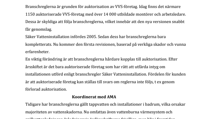 Nytt innehåll i branschens regler för VVS-installationer