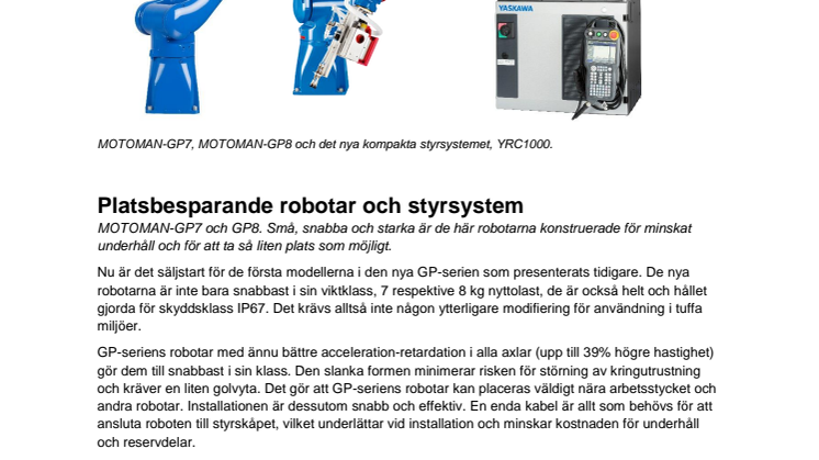 Snabbast i sin klass: säljstart för nya MOTOMAN-robotar