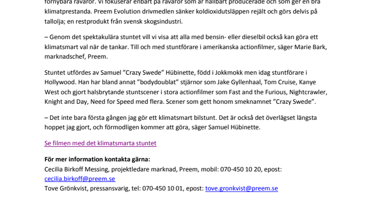 Preem gör världens första klimatsmarta bilstunt