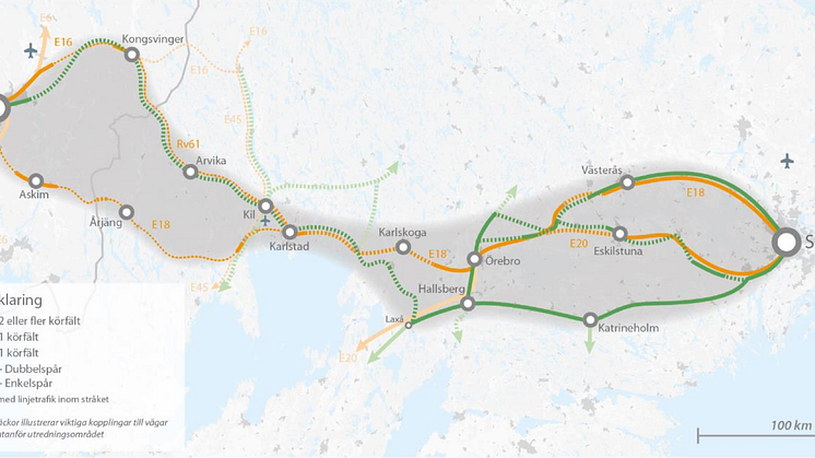 Källa: Karta från Trafikverkets ÅVS Stockholm-Oslo