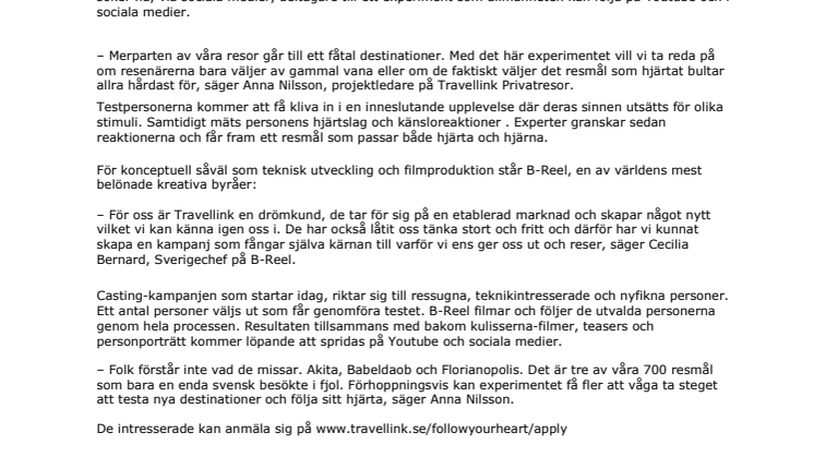 ​Travellink söker folk till hjärnexperiment