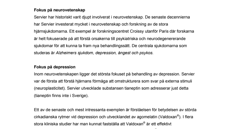 Serviers engagemang inom neurovetenskap