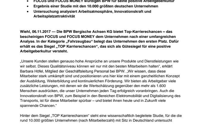 Sieger in der Kategorie „Fahrzeugbau“: BPW bietet beste Karrierechancen