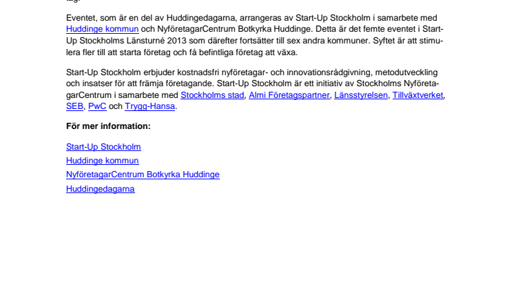 Start-Up Stockholm på plats under Huddingedagarna den 31 maj-1 juni