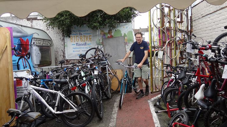 Duncan Blinkhorn of Brighton Bike Hub takes delivery of Southern Railway's 54-wheeled donation of abandoned bikes