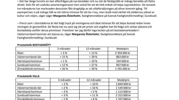 Bostadsrättspriserna i Västernorrland stiger mest i landet