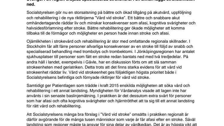 Vården vid afasi och stroke är allt ojämlikare