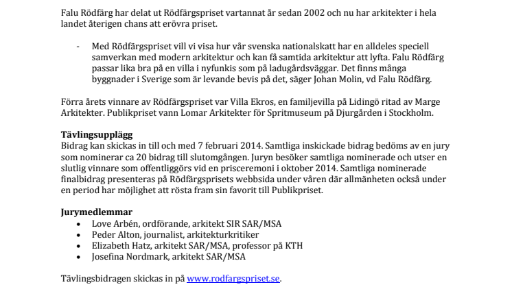 Nu är det dags att skicka in bidrag till Rödfärgspriset 2014